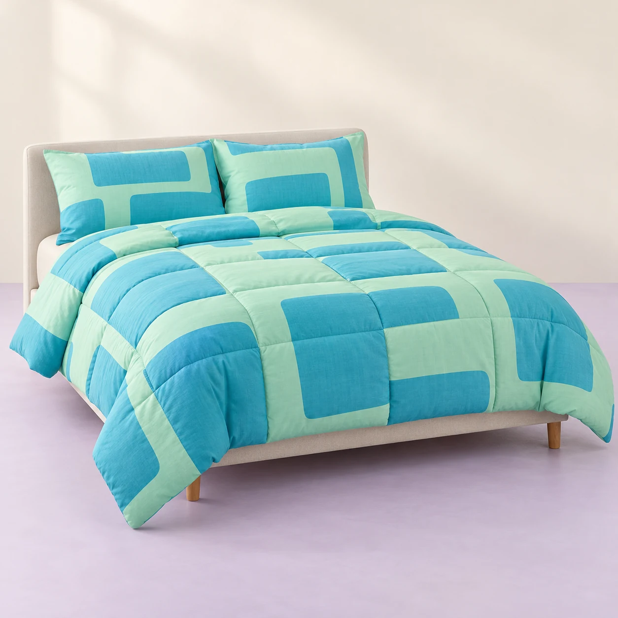 Aqua Hop Comforter Set — Aqua and mint-green geometric blocks