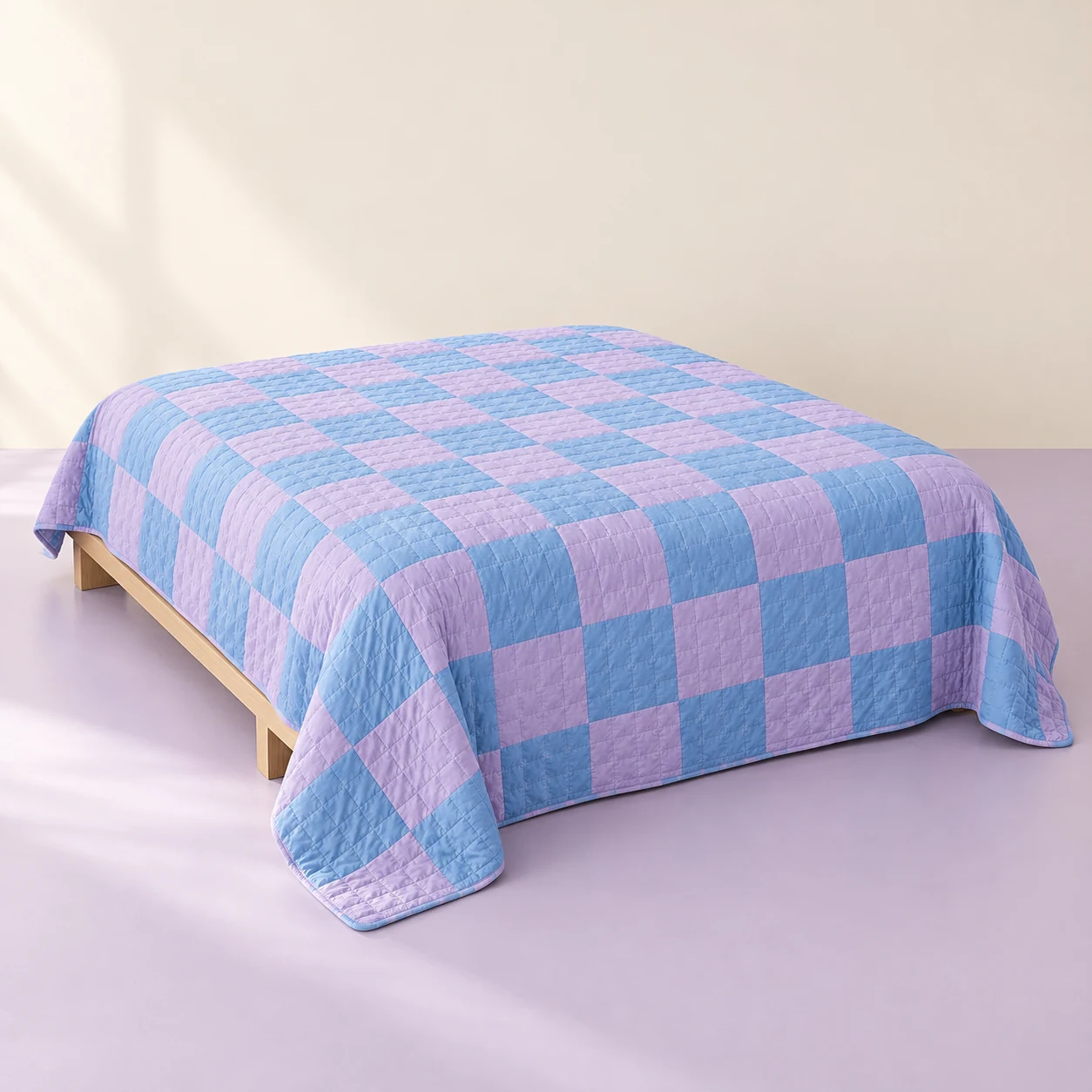 Blueberry Check Quilt — Sky-blue and lavender checks