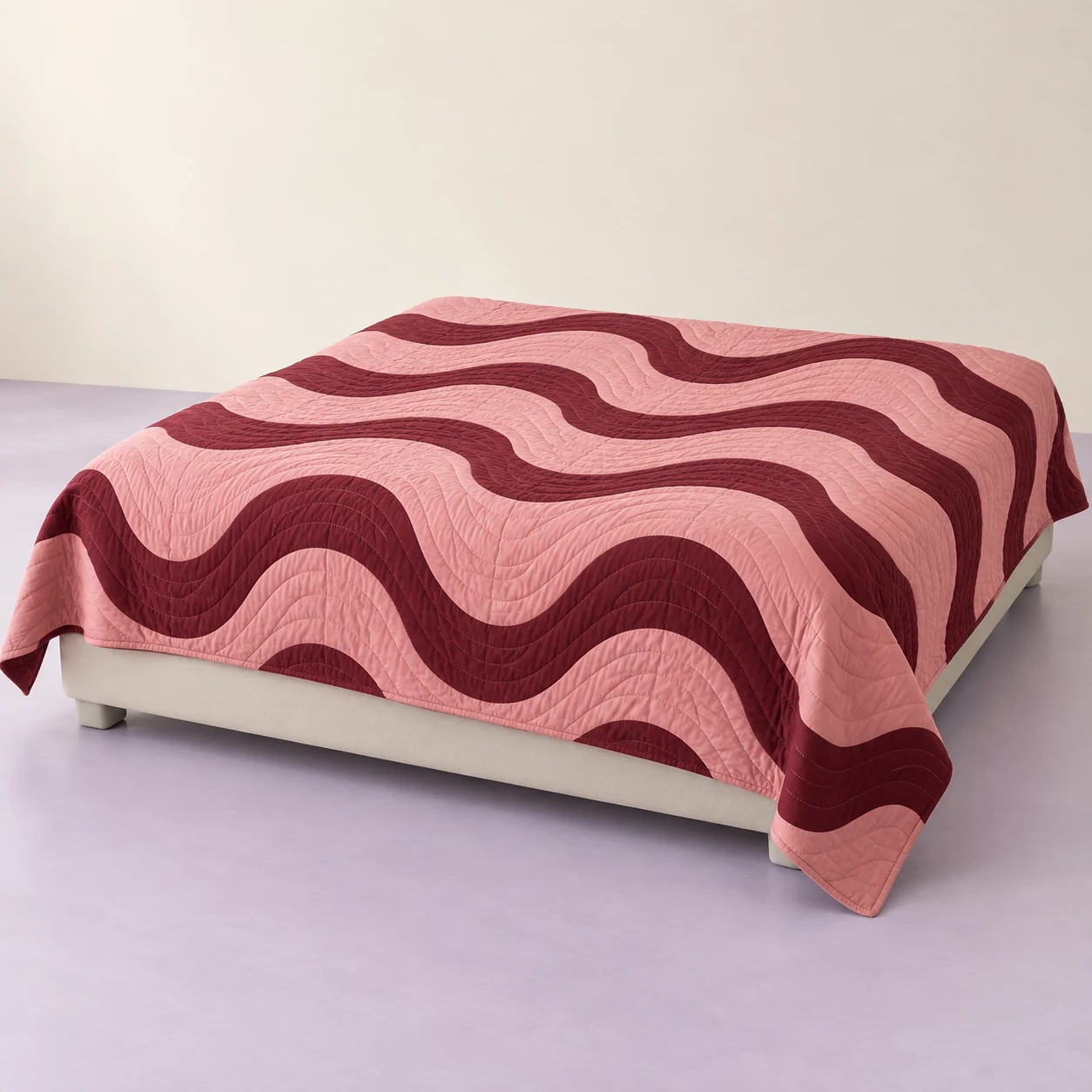 Bubblegum Wave Quilt — Pink with burgundy waves