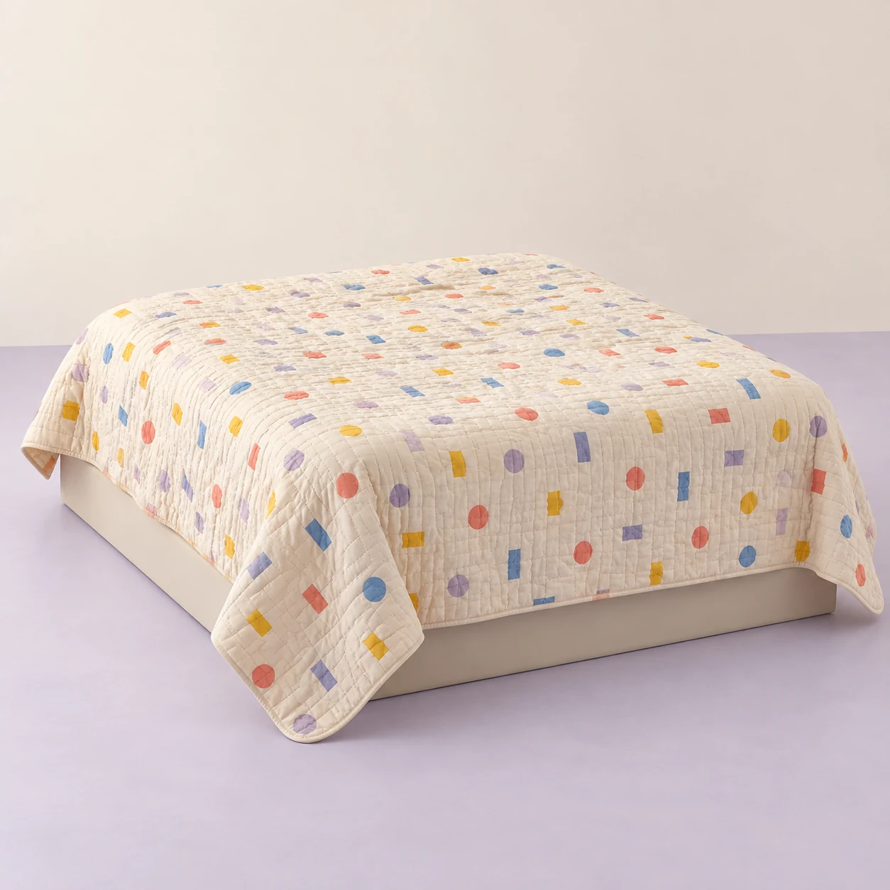 Confetti Garden Quilt — Cream with colorful geometric confetti