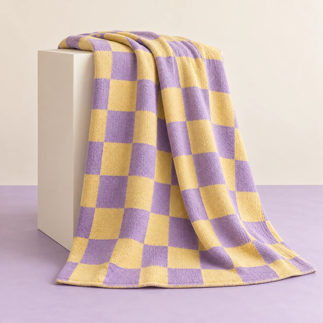 Lavender Picnic Throw — Lavender and lemon-yellow checks