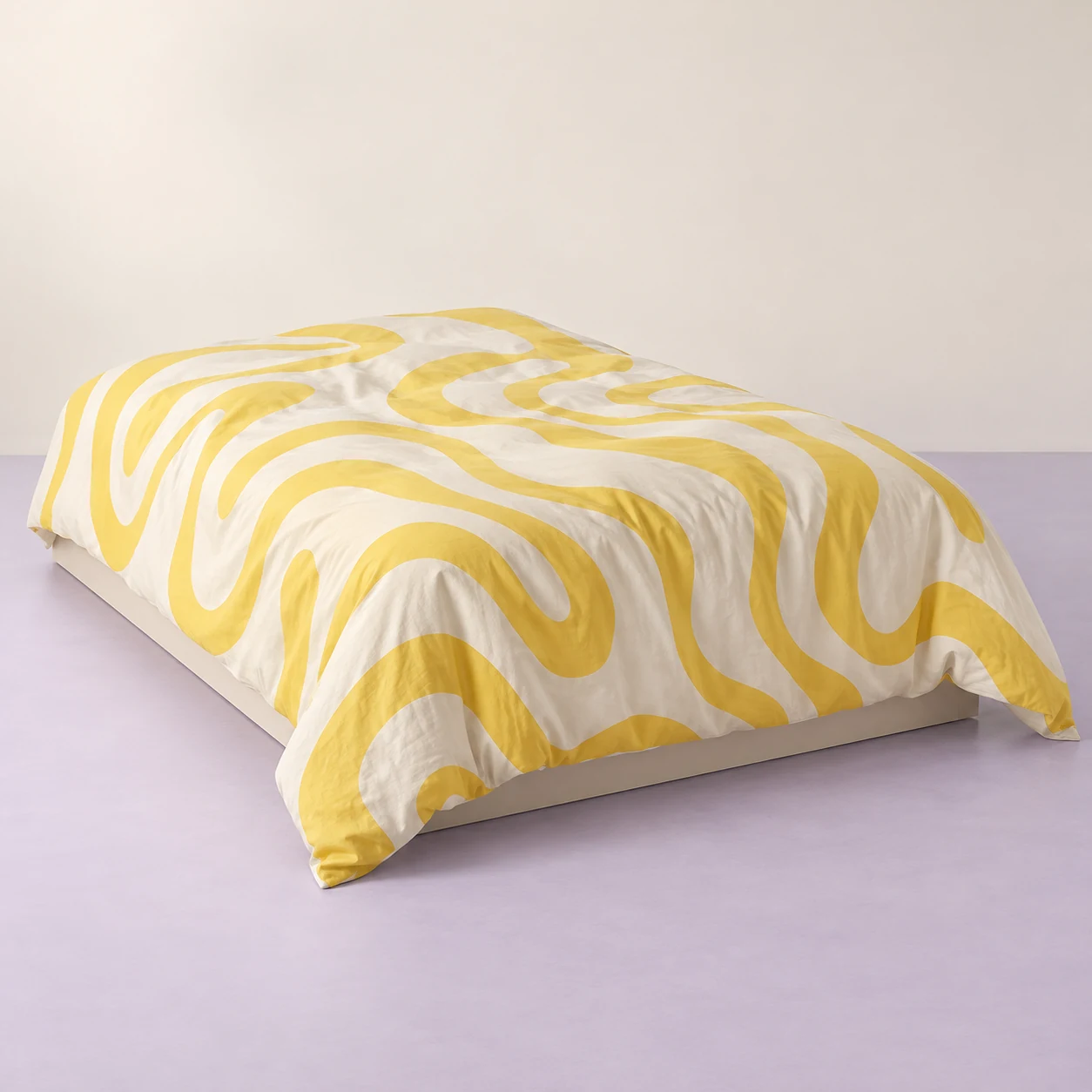 Lemon Swirl Duvet Cover — Cream with lemon-yellow flowing curves