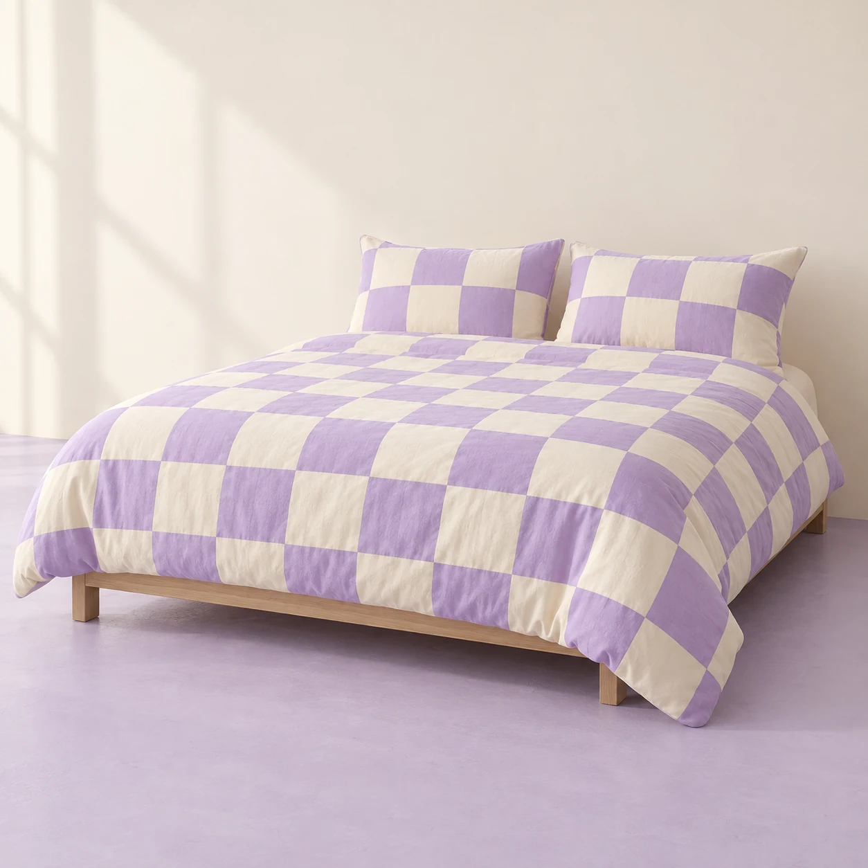 Lilac Daydream Duvet Set — Lilac and cream large checks