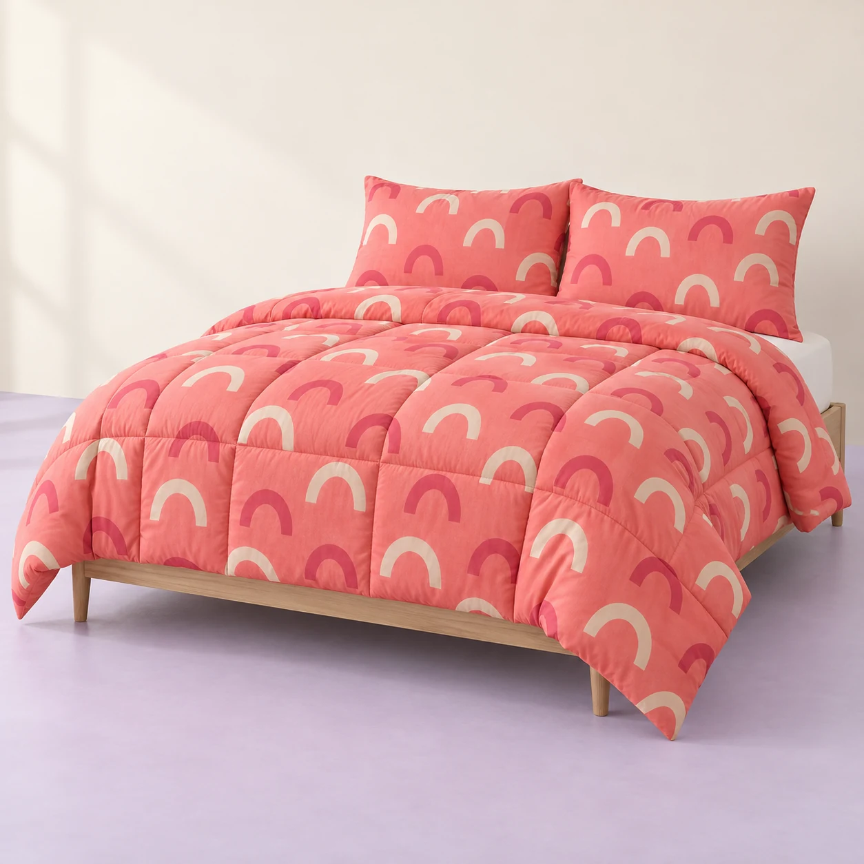 Pink Playground Comforter Set — Coral pink with cream and darker pink arches