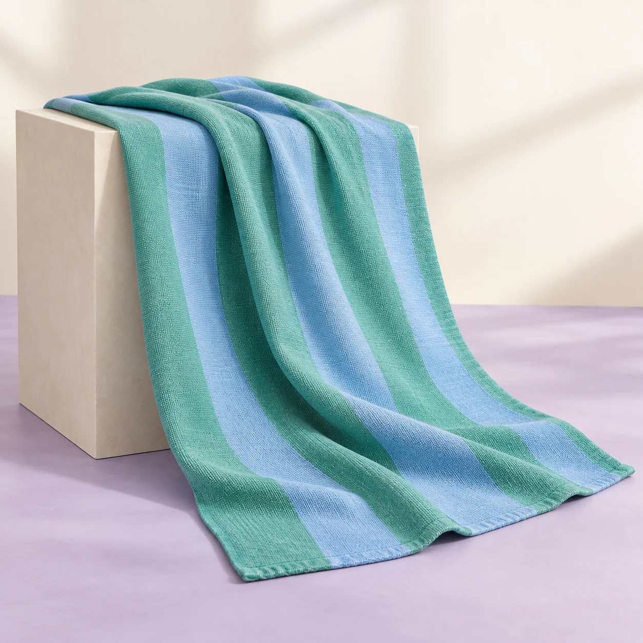 Poolside Cotton Throw — Aqua green and sky-blue broad stripes