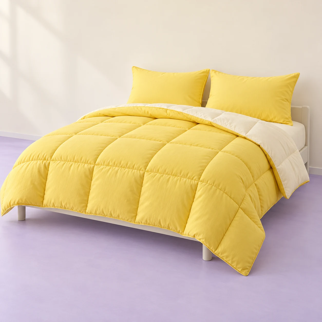 Sunbeam Comforter Set — Lemon-yellow face and cream reverse